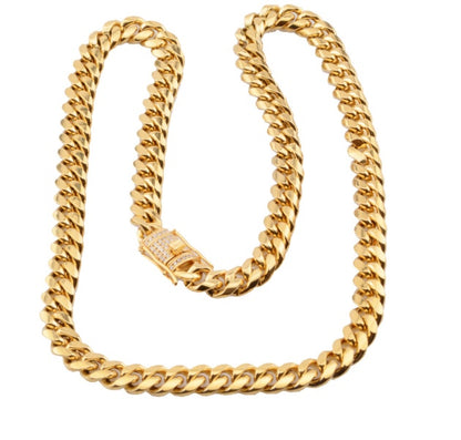 8-18mm wide stainless steel cuban Miami chains necklaces CZ Zircon box lock big heavy gold chain for men Hip Hop Rock jewelry