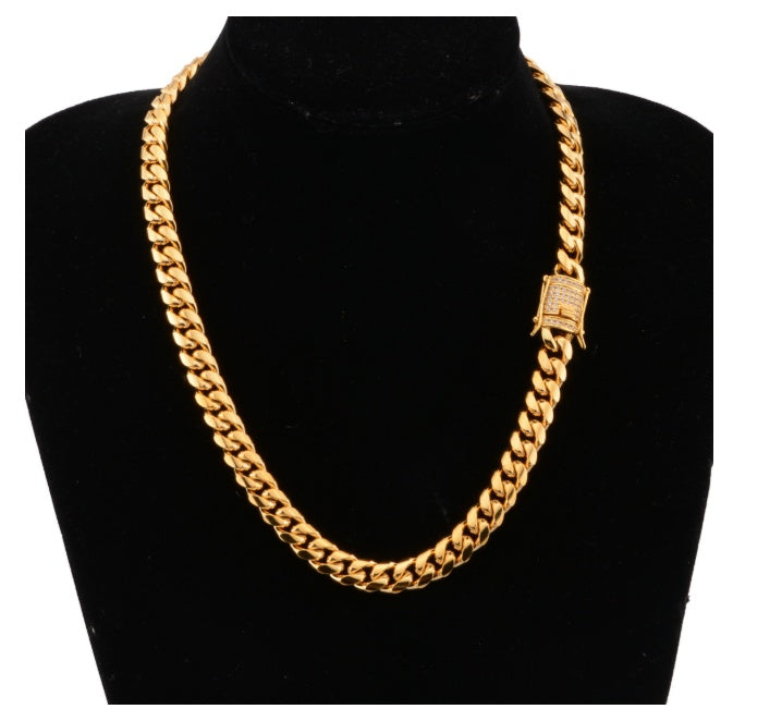 8-18mm wide stainless steel cuban Miami chains necklaces CZ Zircon box lock big heavy gold chain for men Hip Hop Rock jewelry