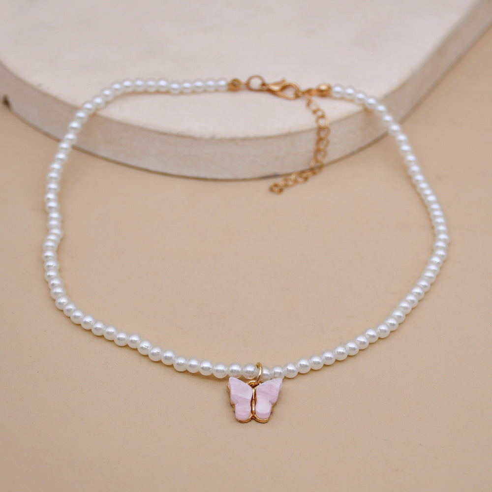 Elegant White Pearl Choker Necklace Small Round Pearl Wedding Butterfly Necklace For Women Charm Fashion Jewelry