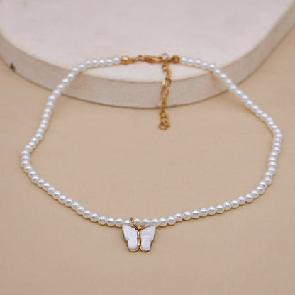 Elegant White Pearl Choker Necklace Small Round Pearl Wedding Butterfly Necklace For Women Charm Fashion Jewelry